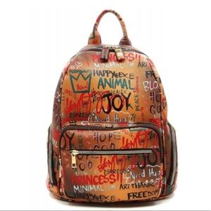 NEW Graffiti Print Backpack Brown, Black,  Multi